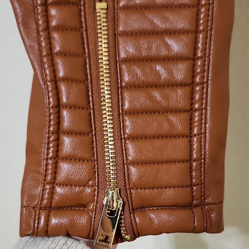 Love Tree Brown and Gold Leather Motorcycle Jacket - Picture 14 of 14